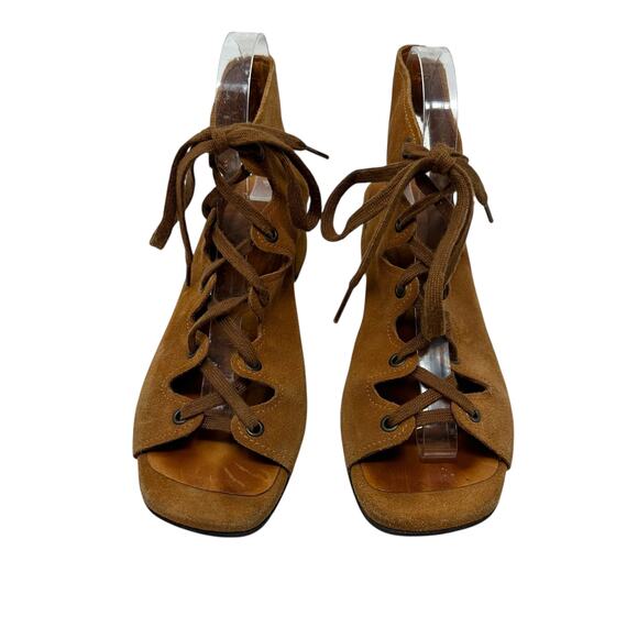 Chie Mihara Lace-Up Sandals Block Heel Suede Tan Brown Size 38.5 US 8.5 - Picture 4 of 16